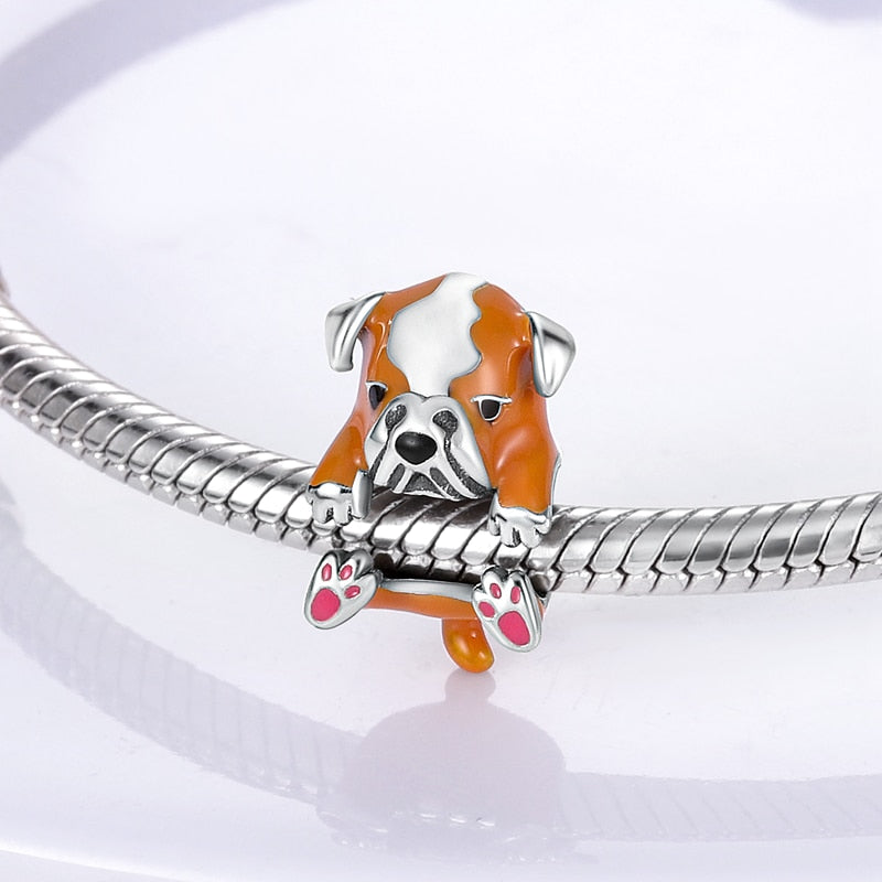 Charm chien bouledogue roux enroulé en argent - Korell charms