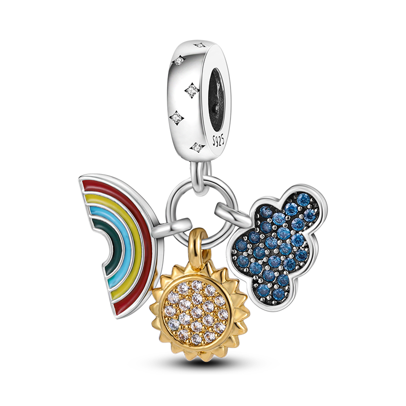 Charm pendentif triple arc en ciel, soleil et nuage en argent - Korell charms