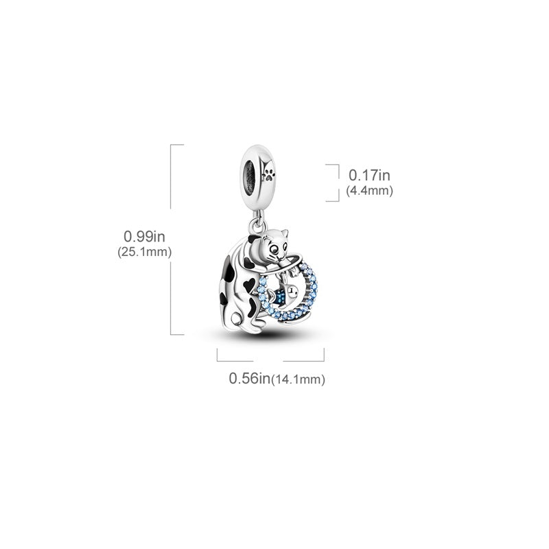 Charm pendentif chat et bocal à poissons en argent - Korell charms