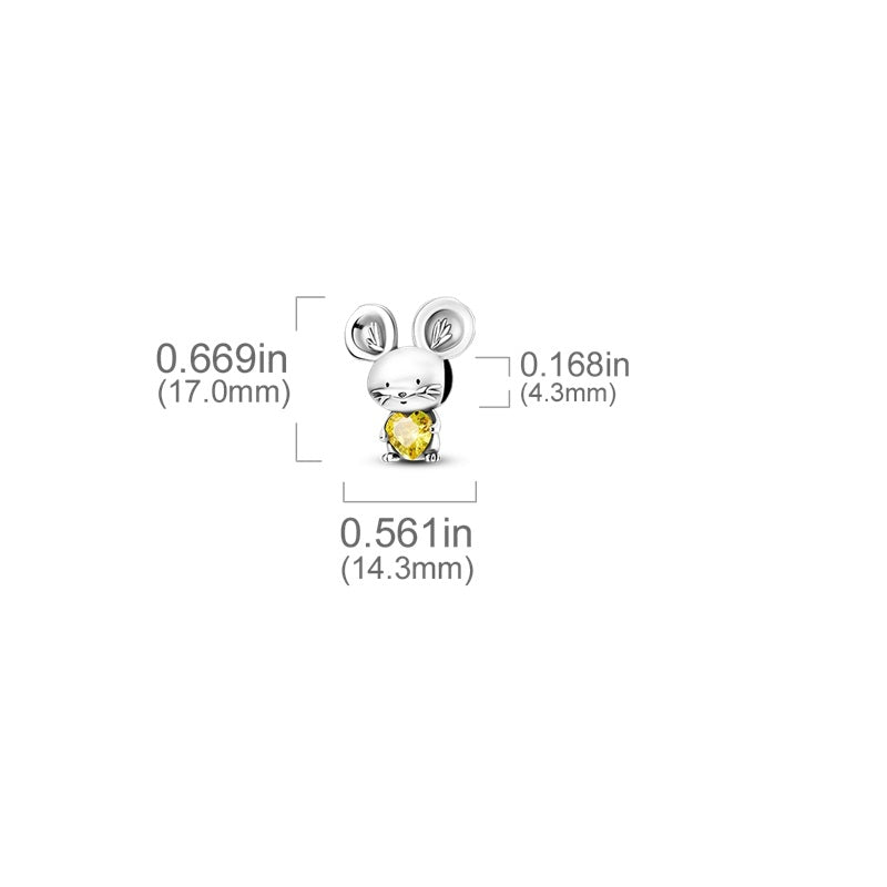 Charm souris et cœur jaune en argent - Korell charms