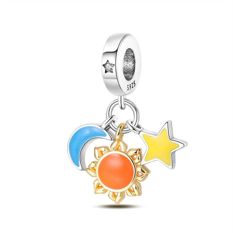 Charm pendentif triple soleil lune et étoile en argent - lumineux - Korell charms