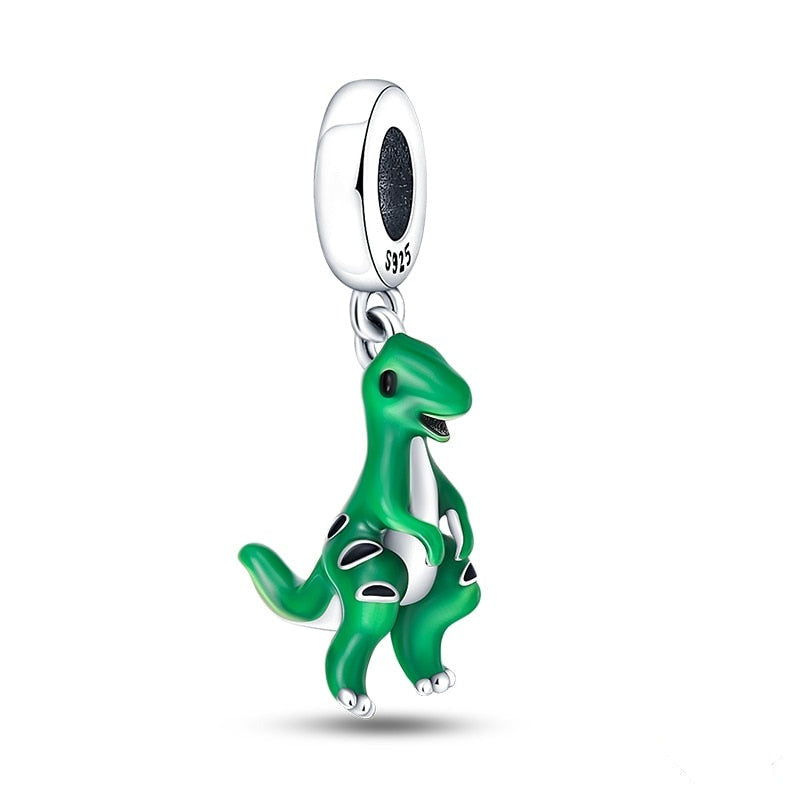 Charm pendentif dinosaure vert en argent Default Title - Korell charms