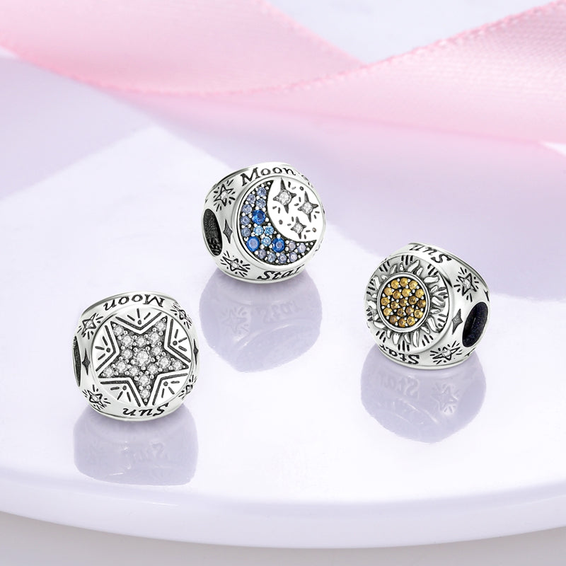 Charm perle quartier de lune et étoiles en argent - Korell charms