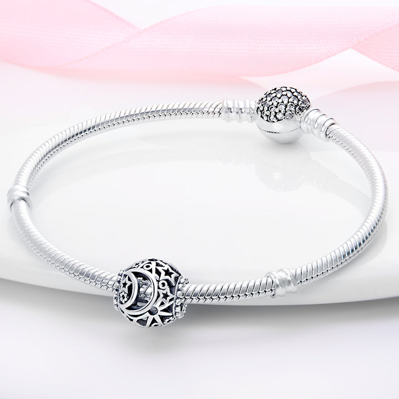 Charm perle quartier de lune et étoiles en argent - Korell charms