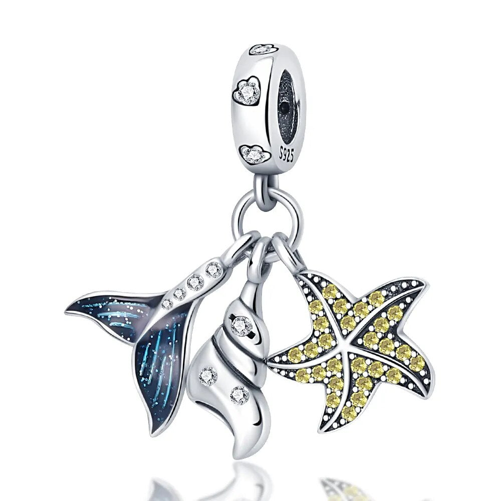 Charm pendentif triple coquillage, escargot de mer et queue de poisson en argent Default Title - Korell charms