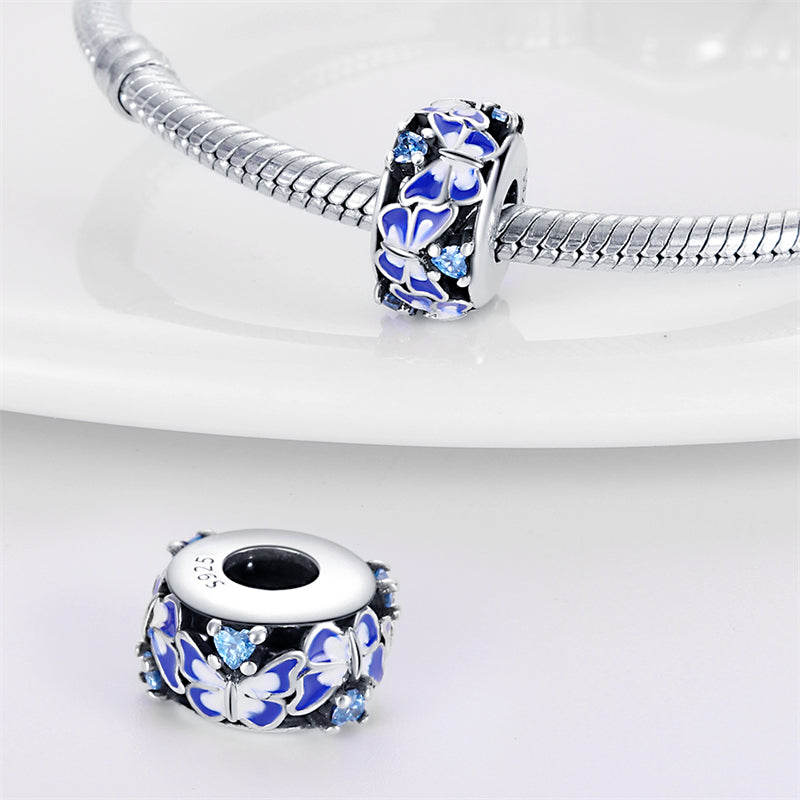 Charm séparateur papillons bleus en argent - Korell charms