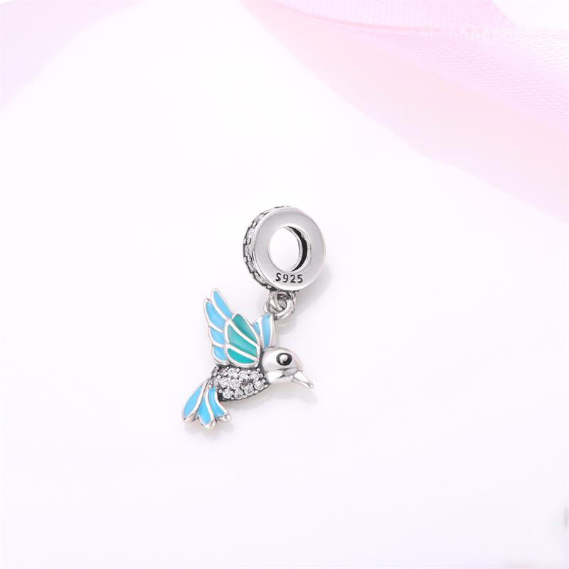 Charm pendentif oiseau colibri bleu et vert en argent - Korell charms