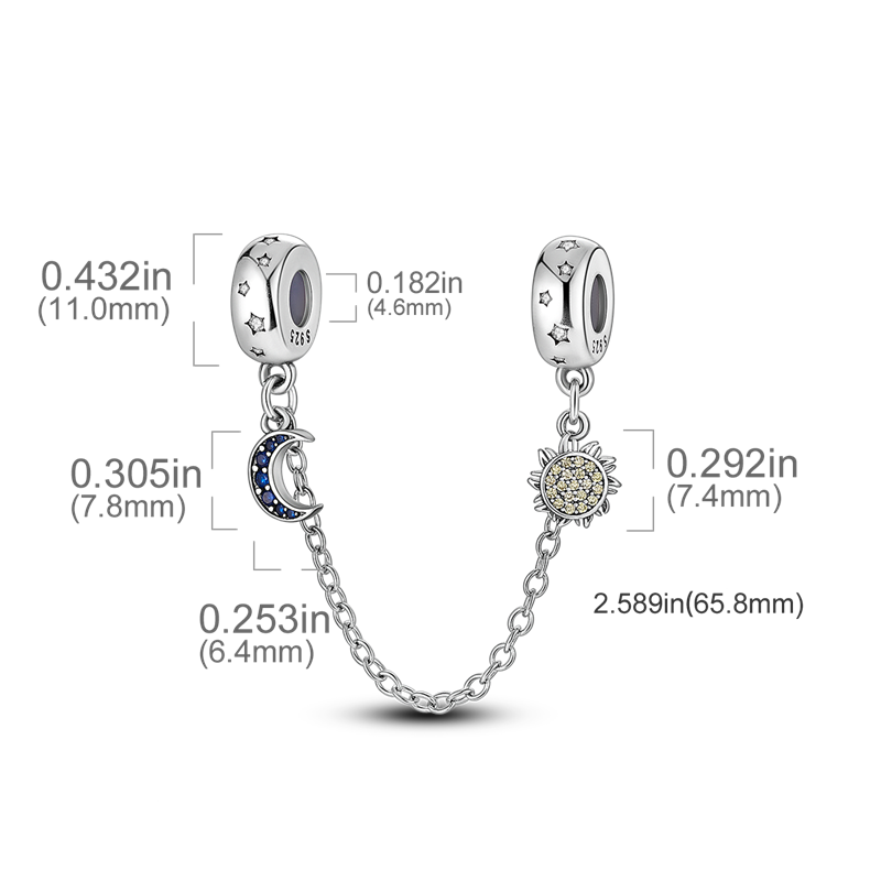 Charm chaine quartier de lune et soleil en argent - Korell charms