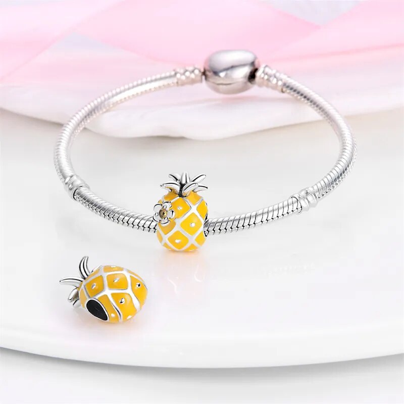 Charm ananas et fleur en argent - Korell charms