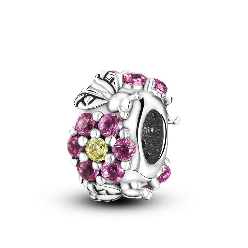 Charm séparateur abeilles et fleurs cristaux roses en argent Default Title - Korell charms