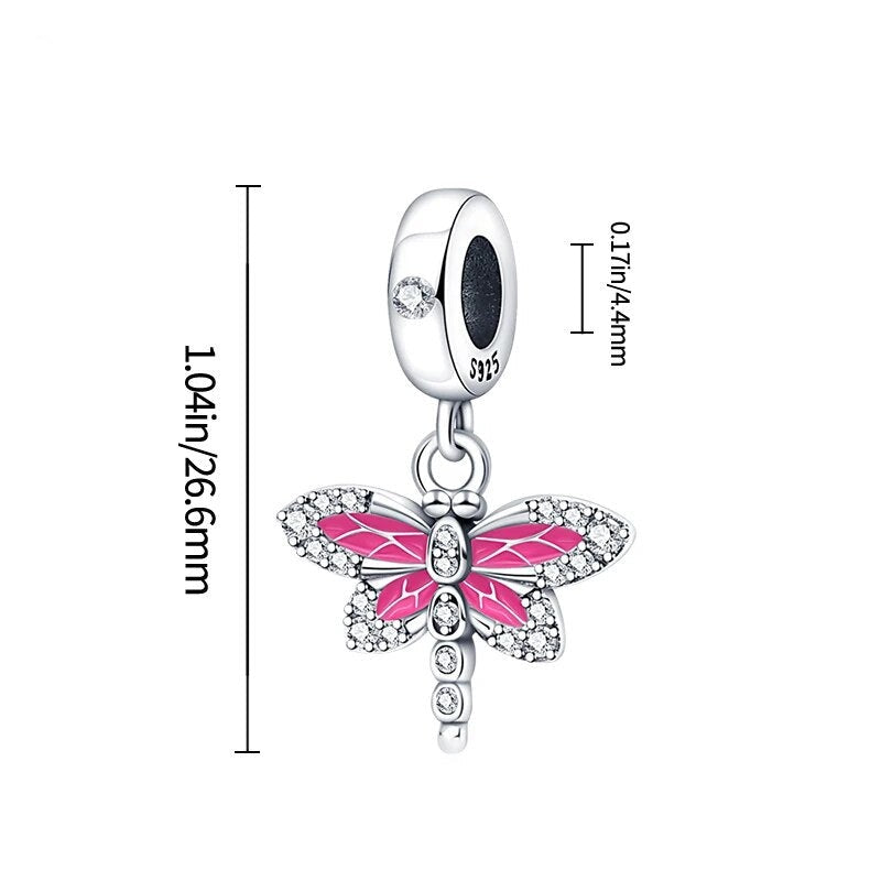 Charm pendentif libellule rose en argent - Korell charms