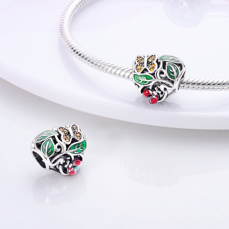 Charm coccinelle, papillon et feuilles en argent - Korell charms