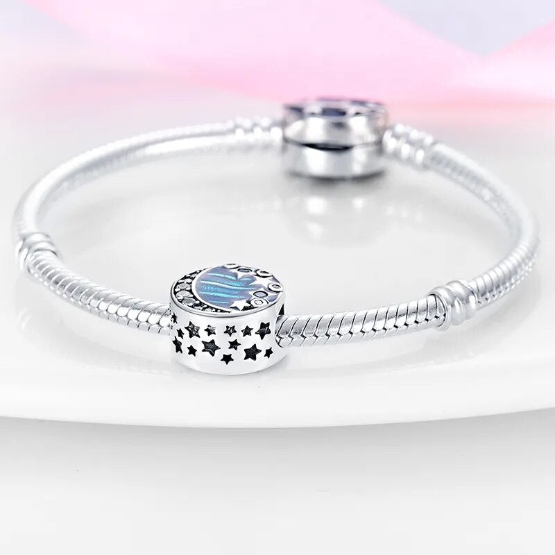 Charm rond lune et étoiles en argent - Korell charms