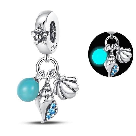 Charm pendentif triple escargot, coquillage et perle bleue en argent - lumineux Default Title - Korell charms