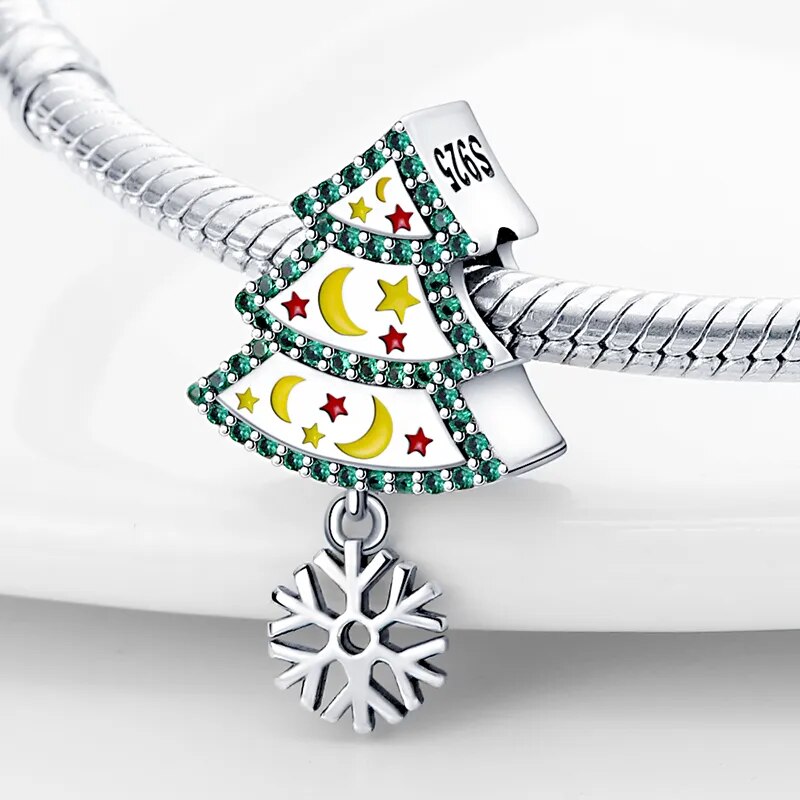 Charm sapin de Noël blanc et vert et pendentif flocon en argent - Korell charms