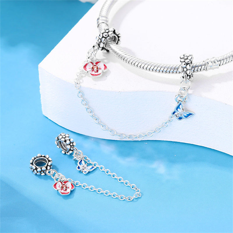 Charm chaine pensée et papillon en argent - Korell charms