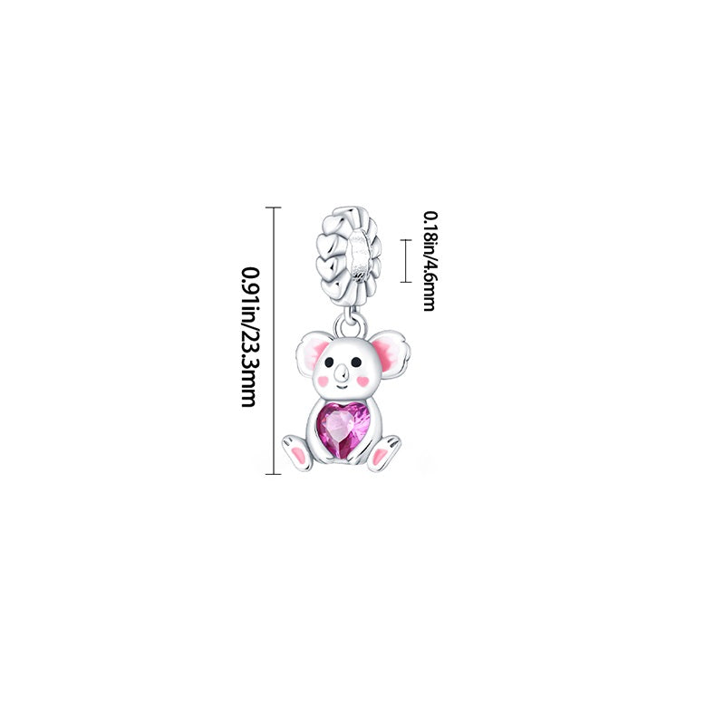 Charm pendentif koala et cœur rose en argent - Korell charms