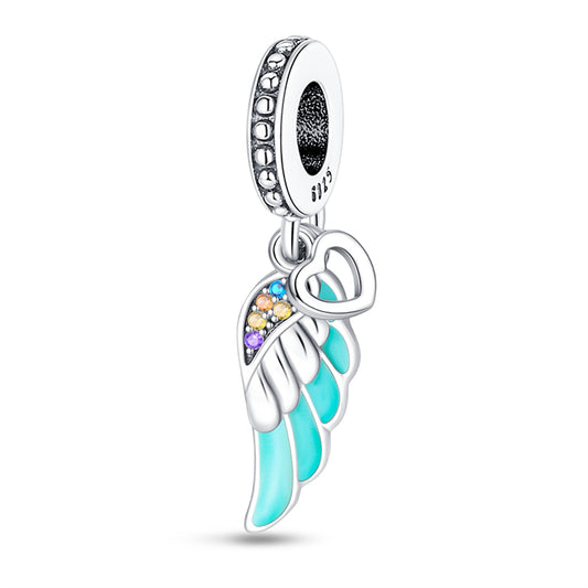 Charm aile bleue et cristaux en argent - lumineux - Korell charms