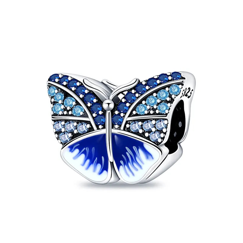 Charm papillon cristaux et émail en argent bleu - Korell charms