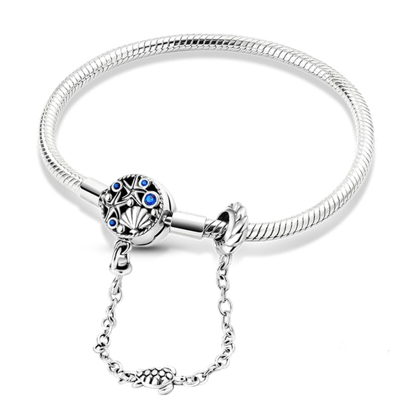 Bracelet pour charms coquillages et étoiles de mer avec chaîne de sécurité intégrée en argent - Korell charms