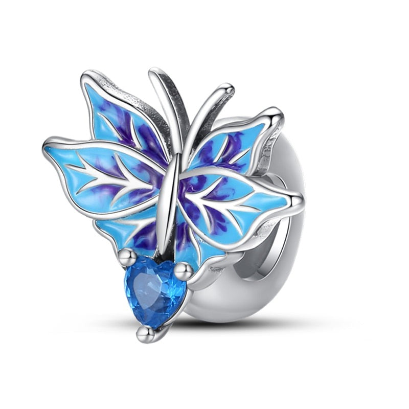 Charm séparateur papillon et cœur bleus en argent Default Title - Korell charms