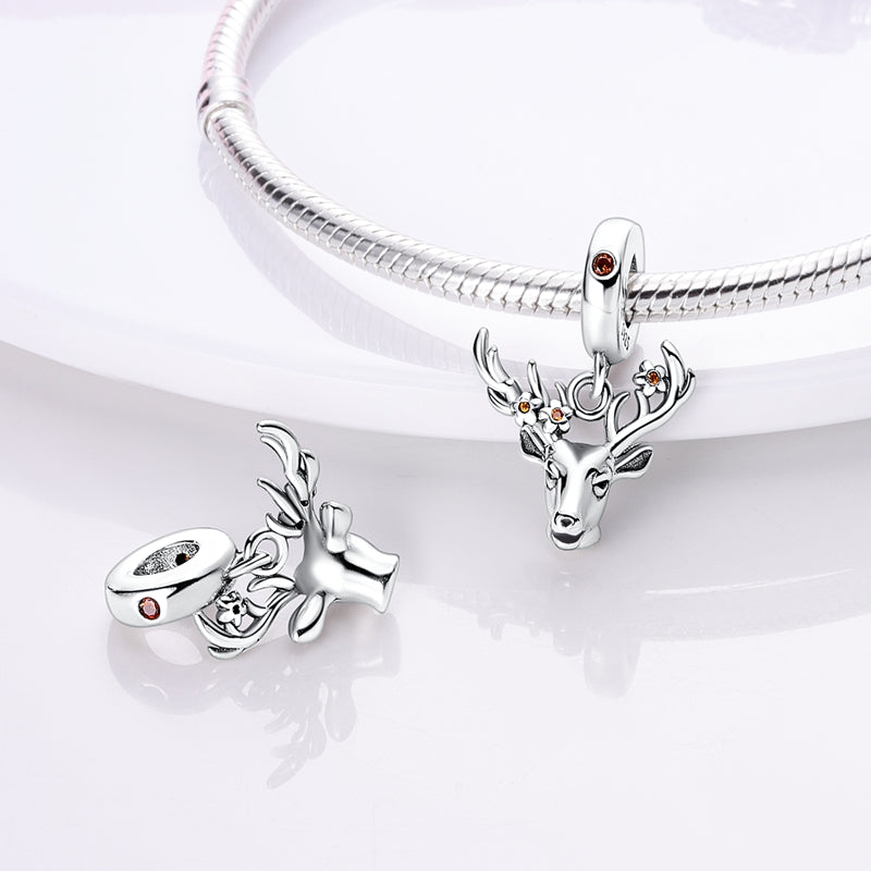 Charm pendentif tête de cerf en argent - Korell charms