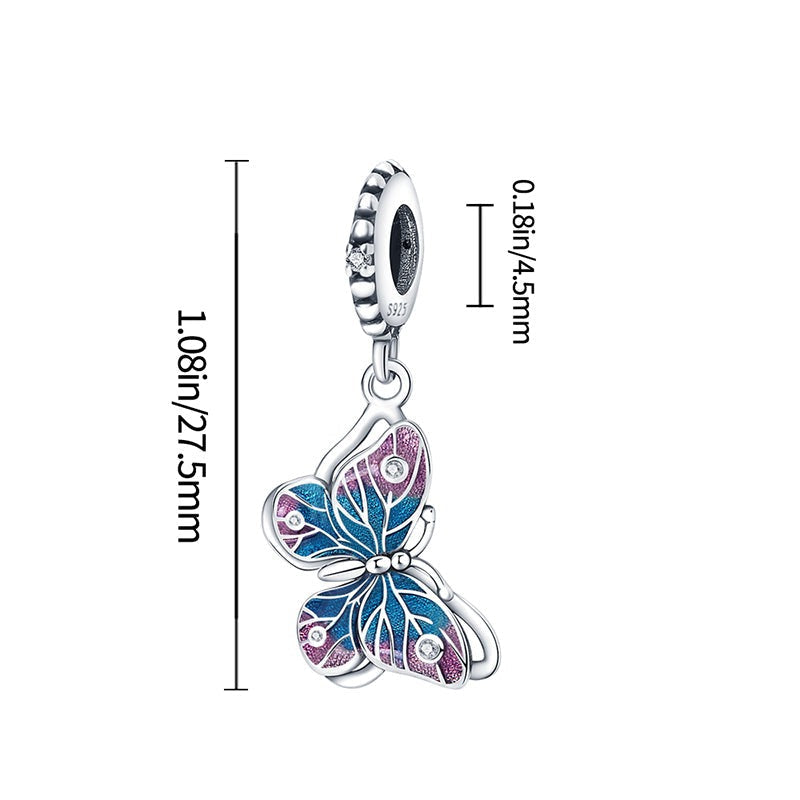 Charm pendentif papillon bleu brillant en argent - Korell charms