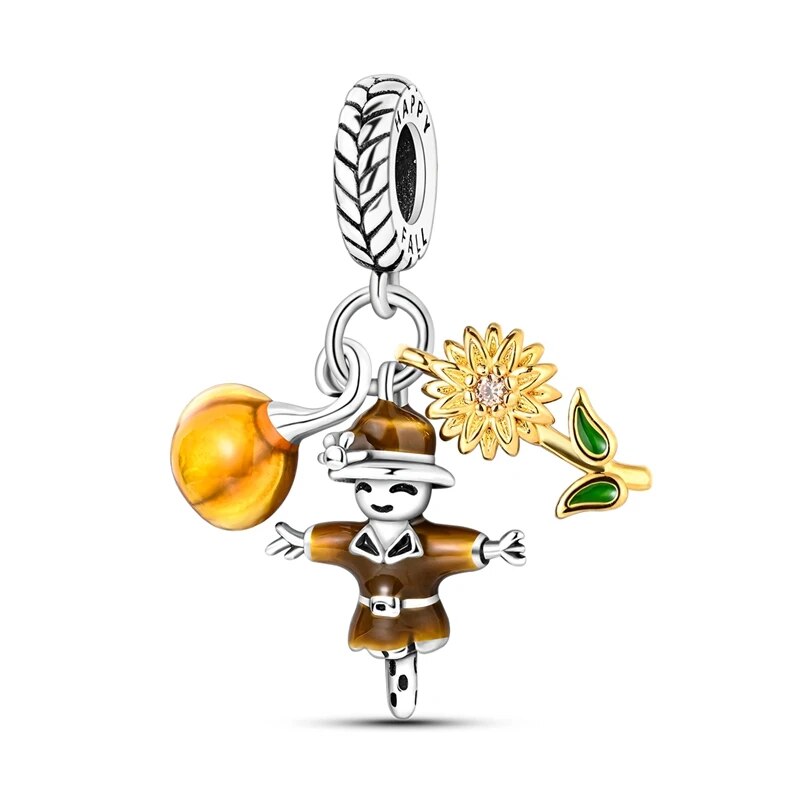 Charm pendentif triple épouvantail, citrouille et tournesol en argent Default Title - Korell charms