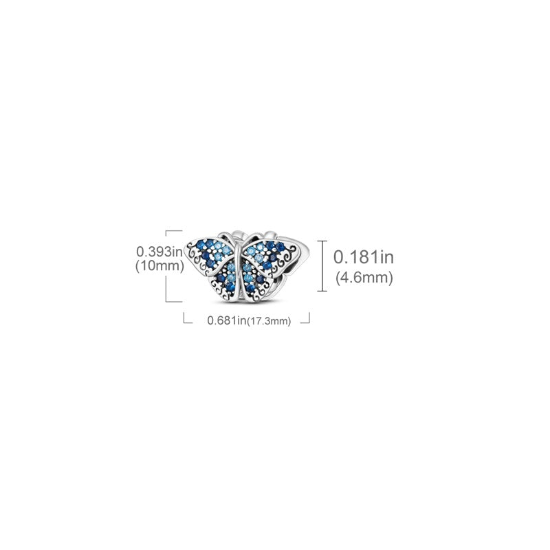 Charm papillon cristaux bleus en argent - Korell charms