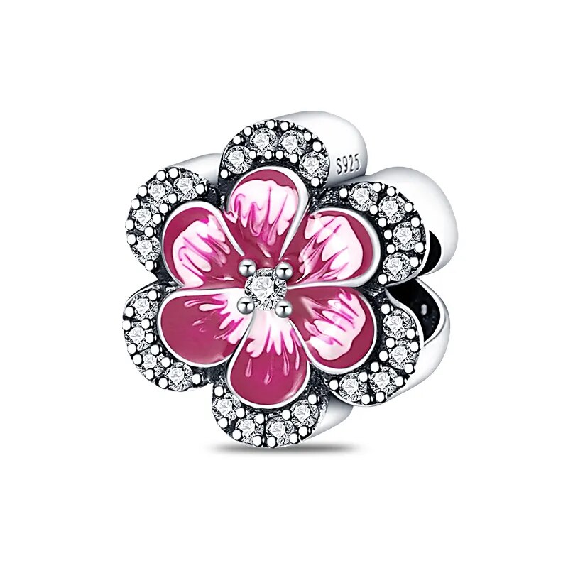 Charm fleur de myosotis en argent rose - Korell charms