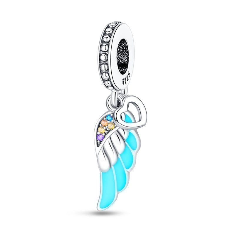 Charm aile bleue et cristaux en argent - lumineux - Korell charms