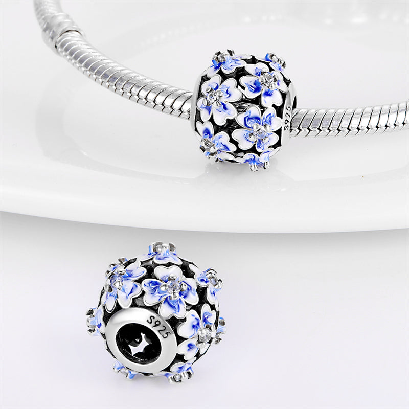 Charm perle fleurs bleues en argent - Korell charms