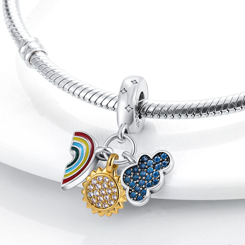 Charm pendentif triple arc en ciel, soleil et nuage en argent - Korell charms