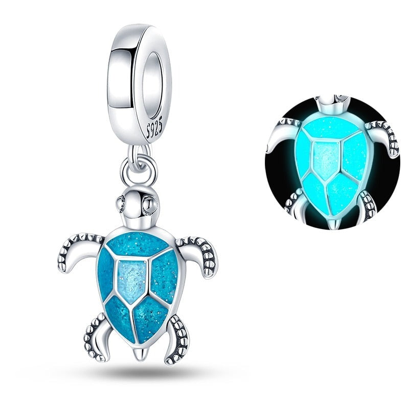 Charm pendentif tortue de mer bleue en argent - lumineux Default Title - Korell charms