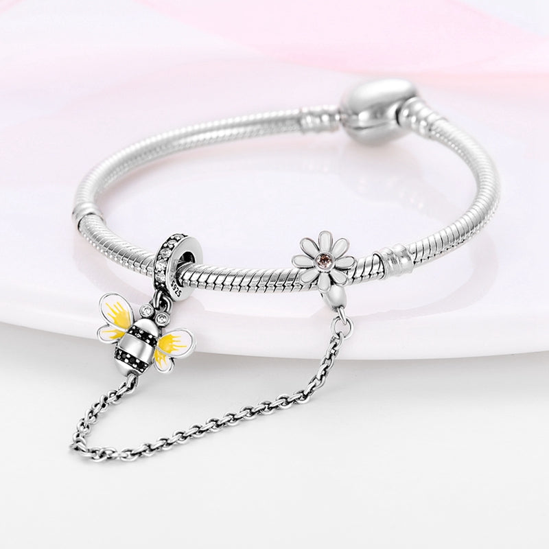 Charm chaine abeille et marguerite en argent - Korell charms