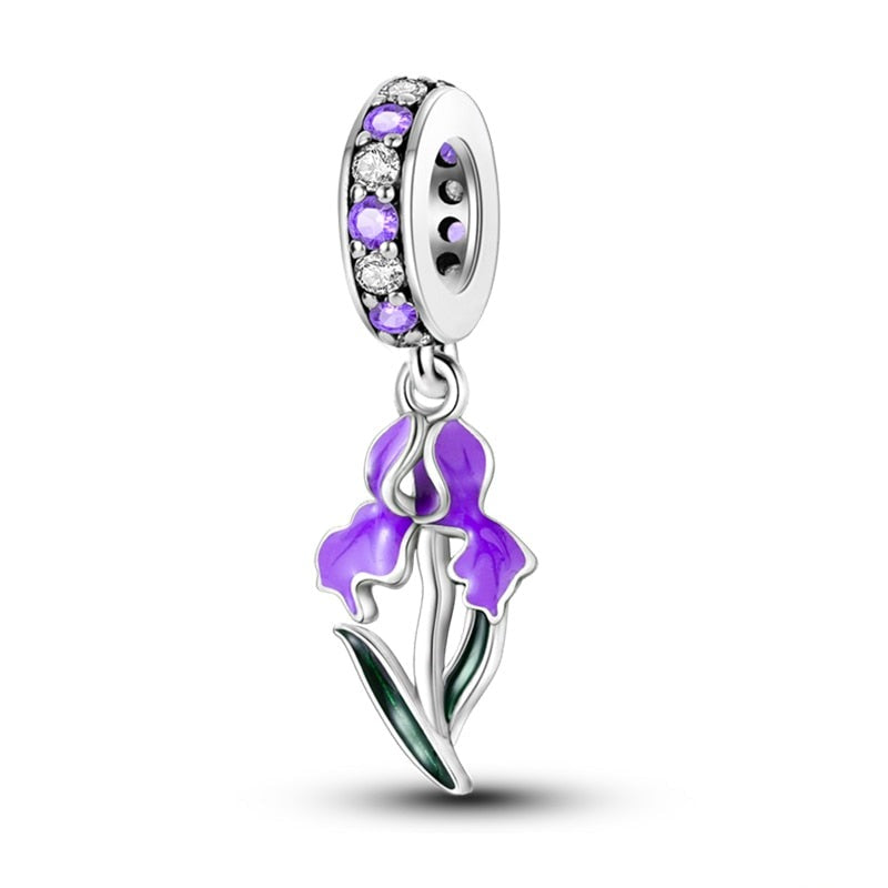 Charm pendentif fleur iris violet en argent Default Title - Korell charms