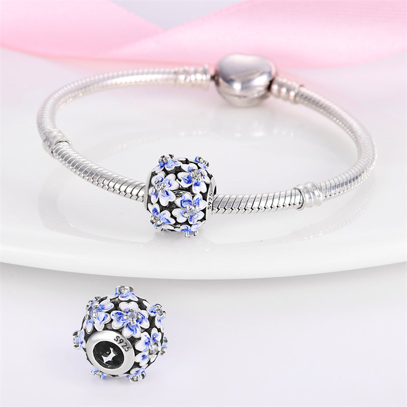 Charm perle fleurs bleues en argent - Korell charms