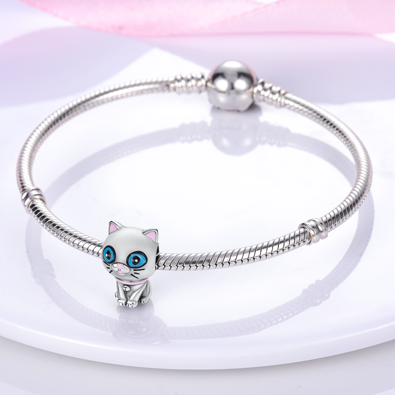 Charm chat aux yeux bleus en argent - Korell charms