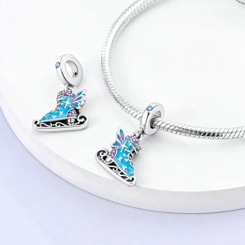 Charm pendentif patin à glace bleu en argent - Korell charms