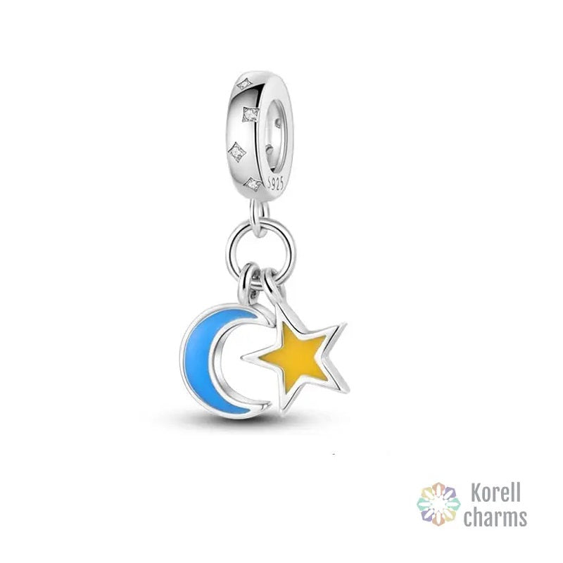 Charm pendentif étoile et lune en argent - lumineux - Korell charms