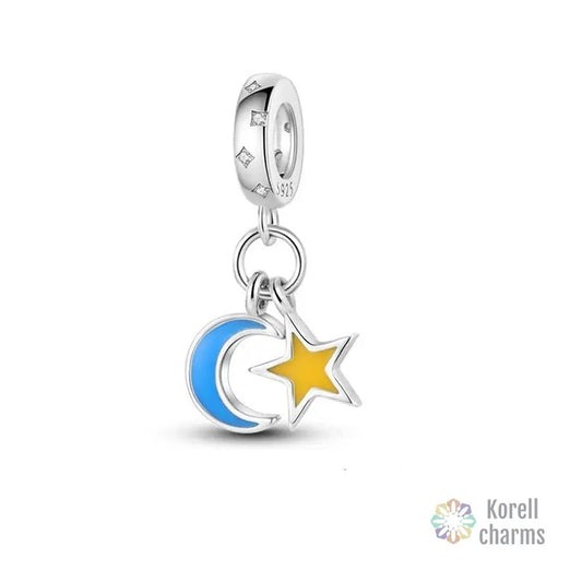 Charm pendentif étoile et lune en argent - lumineux - Korell charms