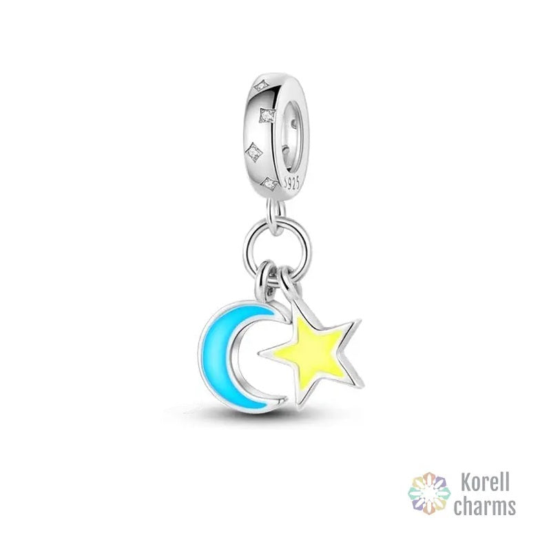 Charm pendentif étoile et lune en argent - lumineux - Korell charms