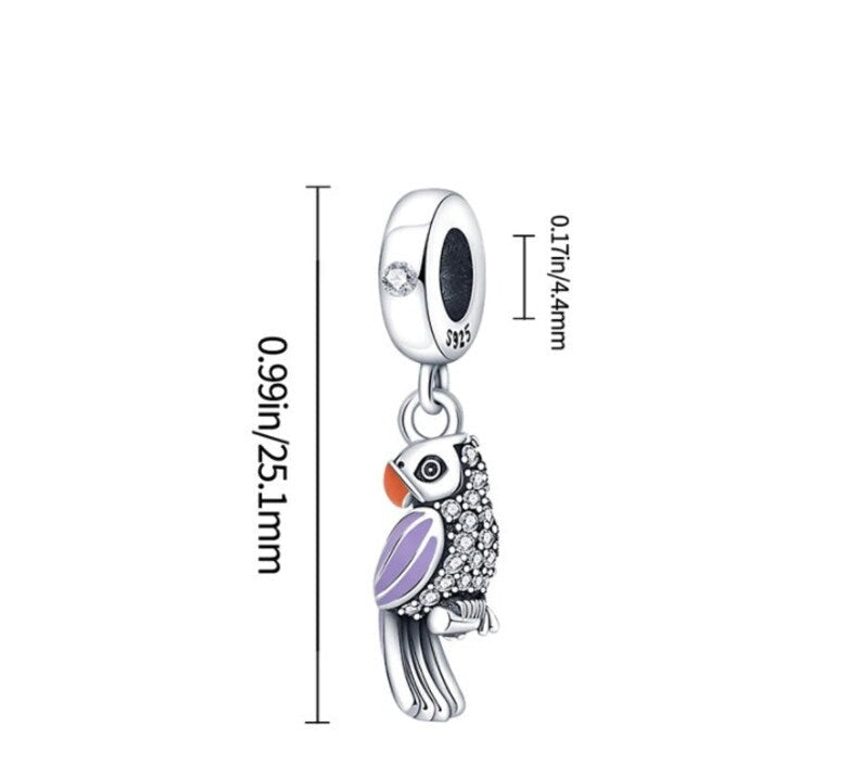 Charm pendentif oiseau perroquet violet en argent - Korell charms