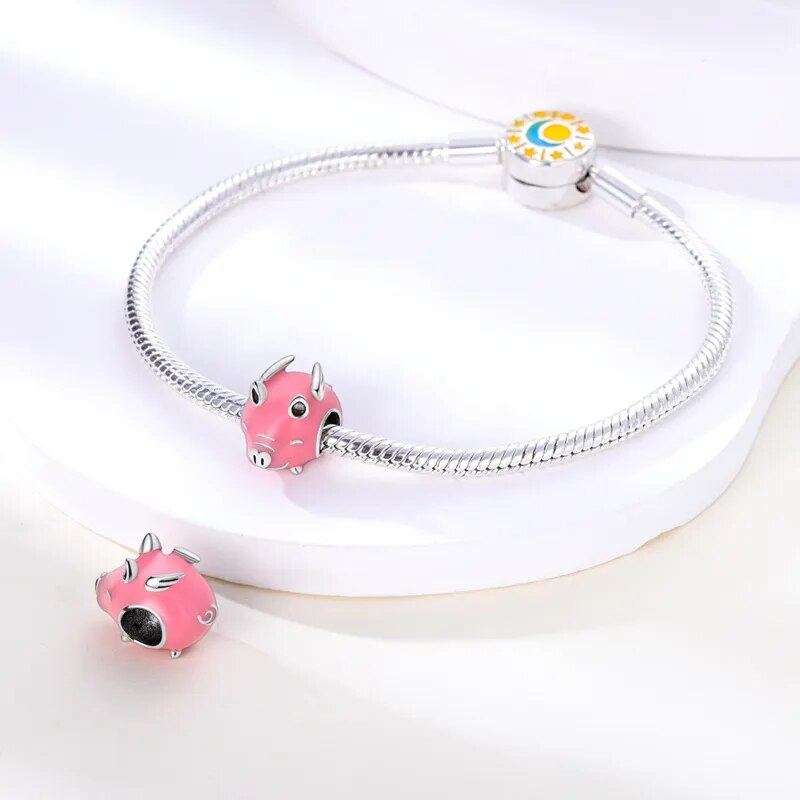 Charm cochon rose en argent - Korell charms