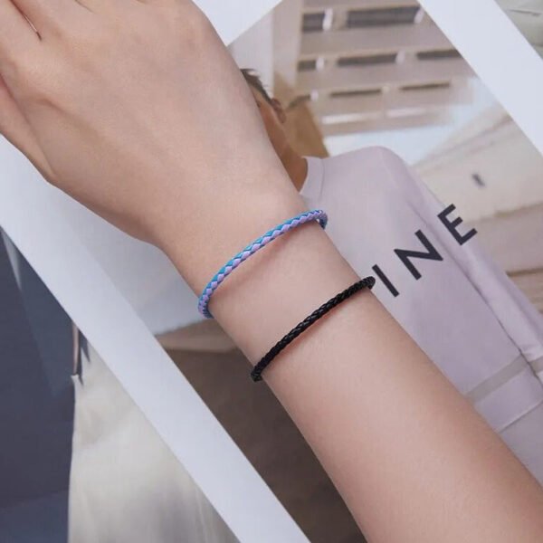 Bracelet Prestige en cuir tressé réglable en argent plaqué platine - Korell charms