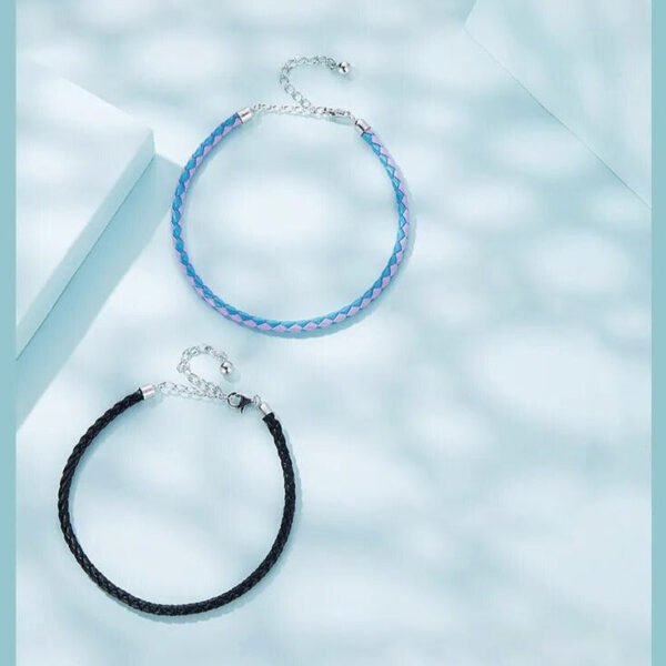 Bracelet Prestige en cuir tressé réglable en argent plaqué platine - Korell charms