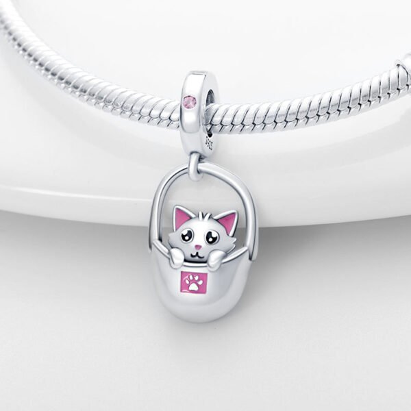 Charm pendentif chat dans un panier en argent - Korell charms