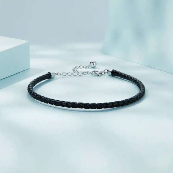 Bracelet Prestige en cuir tressé réglable en argent plaqué platine - Korell charms
