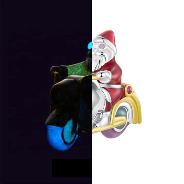 Charm Prestige Père Noël sur une moto en argent plaqué platine - lumineux - Korell charms