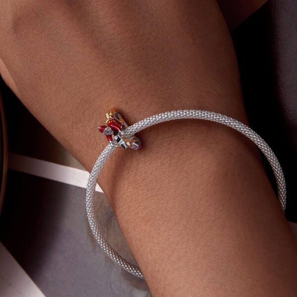 Charm Prestige Père Noël sur une moto en argent plaqué platine - lumineux - Korell charms